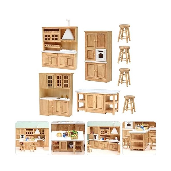 TOYANDONA Ensemble De Meubles De Cuisine en Bois pour Maison De Poupée Armoire en Bois Miniature Tabourets Modèle De Meuble M