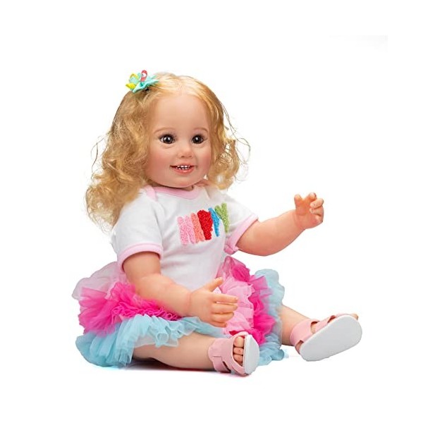 Nouveau 55 CM Réaliste Corps Complet en Silicone Souple Reborn Bébé Fille Cammi Sourire Poupée À La Main Poupée Cadeaux pour 