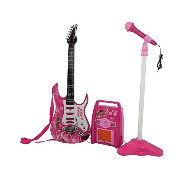 Guitare rock avec cordes en acier, amplificateurs, support réglable et microphone - Guitare rock pour enfants - Guitare enfan