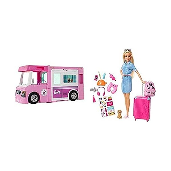 Barbie Combo Camping Car de avec Une poupée Voyage, Jouet Cadeau pour Enfant