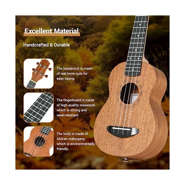 Ukulélé enfants adultes débutants, ukulélé soprano 21 pouces, guitare hawaïenne en bois dacajou avec cordes, sac de transpor