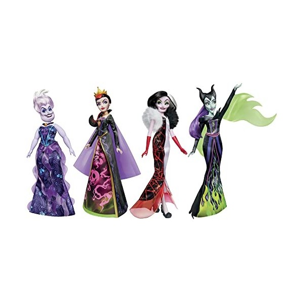 Disney Villains Collection Noire et Lumineuse, Pack de 4 poupées mannequins, exclusivité Amazon