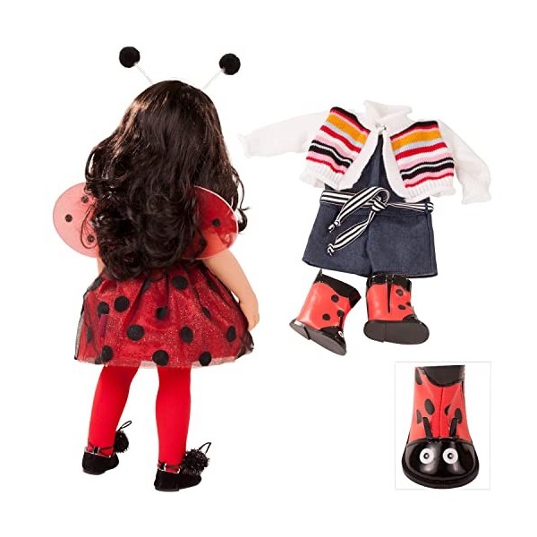 Gotz 1859088 Hannah Ladybug Poupée Debout avec Cheveux Longs Noirs et Yeux Gris Pierre 50 cm