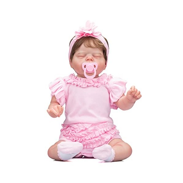 Poupées Reborn Filles 22 Pouces 55cm Poupées Nouveau-Né Dormant Bébés en Silicone au Corps Doux Poupées Bébé Réalistes Qui Re