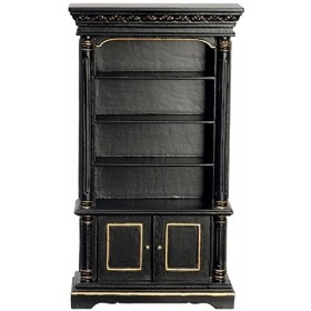 Melody Jane JBM Meuble détude miniature pour maison de poupées Noir et doré 1:12