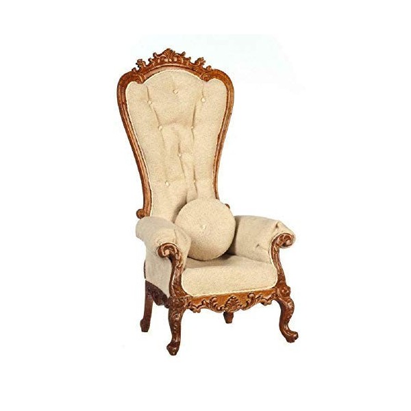 Melody Jane Maison de Poupées Crème Noyer Haut Bouton Dos Fauteuil JBM Meuble de Salon