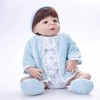 Reborn Baby Dolls,Poupée de Simulation Reborn Doll Jouet pour Enfants en Silicone 55 Cm Yeux Bruns Vêtements Bleus 22 Pouces,