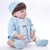 Reborn Baby Dolls,Poupée de Simulation Reborn Doll Jouet pour Enfants en Silicone 55 Cm Yeux Bruns Vêtements Bleus 22 Pouces,