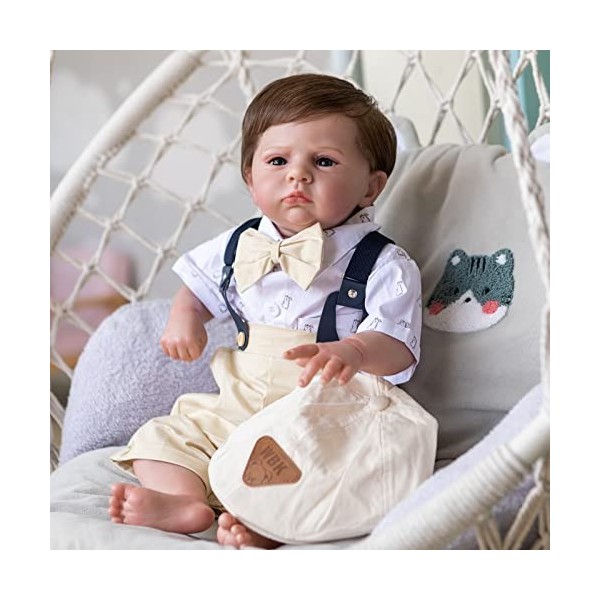 Reborn Baby Dolls Garçon 23 Pouces 57cm Poupée en Silicone Souple Poupées réalistes pour Tout-Petits avec Corps en Tissu Poup