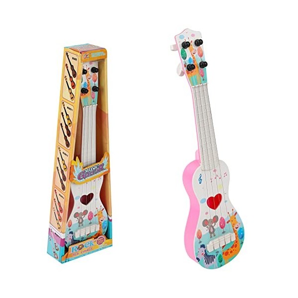 Jouet de Guitare Ukulélé pour Enfants avec 4 Cordes Réglables et Médiator Guitare Ukulélé Musicale Instrument de Musique dap