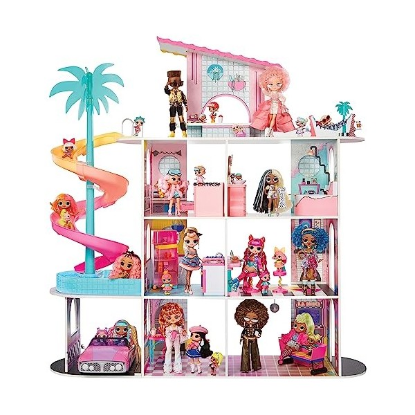 L.O.L. Surprise OMG Fashion House Set de Jeu avec + de 85 Surprises - Maison de Poupée en Bois Véritable avec Piscine, Tobogg