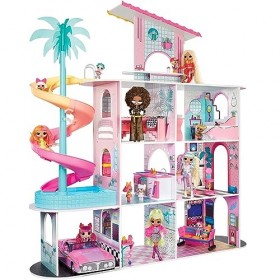 L.O.L. Surprise OMG Fashion House Set de Jeu avec + de 85 Surprises - Maison de Poupée en Bois Véritable avec Piscine, Tobogg