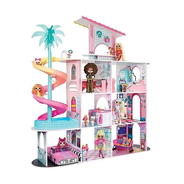 L.O.L. Surprise OMG Fashion House Set de Jeu avec + de 85 Surprises - Maison de Poupée en Bois Véritable avec Piscine, Tobogg