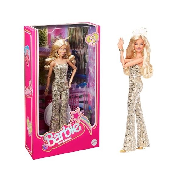 Barbie Le Film - Barbie Poupée Mannequin Articulée En Combinaison Bustier Disco Dorée, Avec Boucles Brillantes, Talons Dorés 