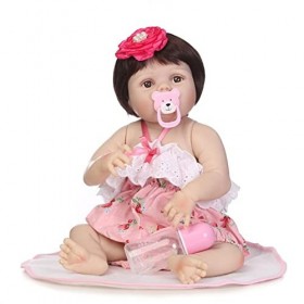 Poupées Reborn Poupée Bébé, Poupées Reborn Poupée Bébé 57Cm, Réaliste Plein Silicone Bébé Fille avec Perruque Collée Enfants 