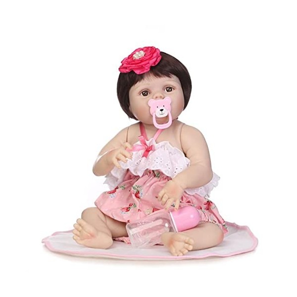 Poupées Reborn Poupée Bébé, Poupées Reborn Poupée Bébé 57Cm, Réaliste Plein Silicone Bébé Fille avec Perruque Collée Enfants 