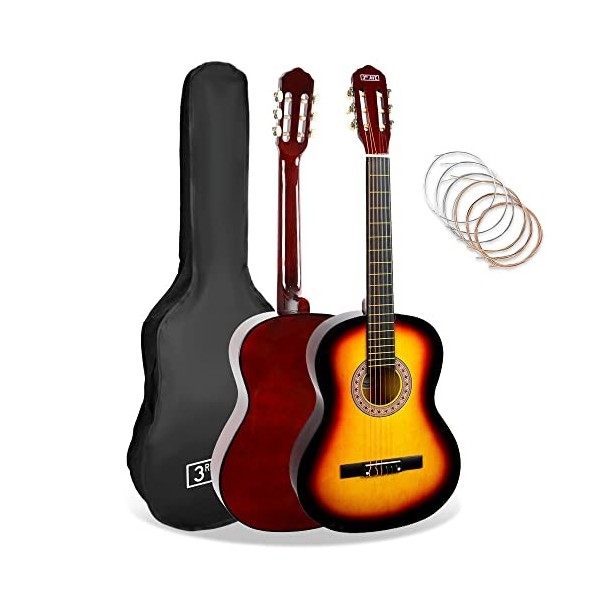 3rd Avenue Pack Guitare Classique enfant Taille 3/4 pour Débutants avec Cordes en Nylon, Housse, Cordes de Rechange – Rouge