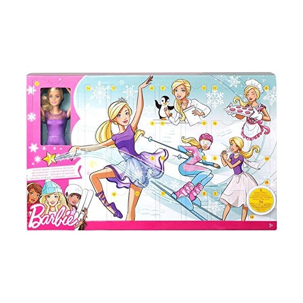 Barbie Calendrier de lAvent fourni avec poupée blonde en tenue violette et 24 accessoires, jouet pour enfant, FTF92