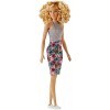 Barbie Fashionistas poupée mannequin 70 aux cheveux blonds et bouclés, débardeur gris et jupe rose à motifs, jouet pour enfa