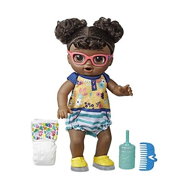 Baby Alive Step ‘N Giggle Baby Black Hair Doll with Light-Up Shoes, Responds with 25+ Sounds & Phrases, Drinks & Wets, Toy fo