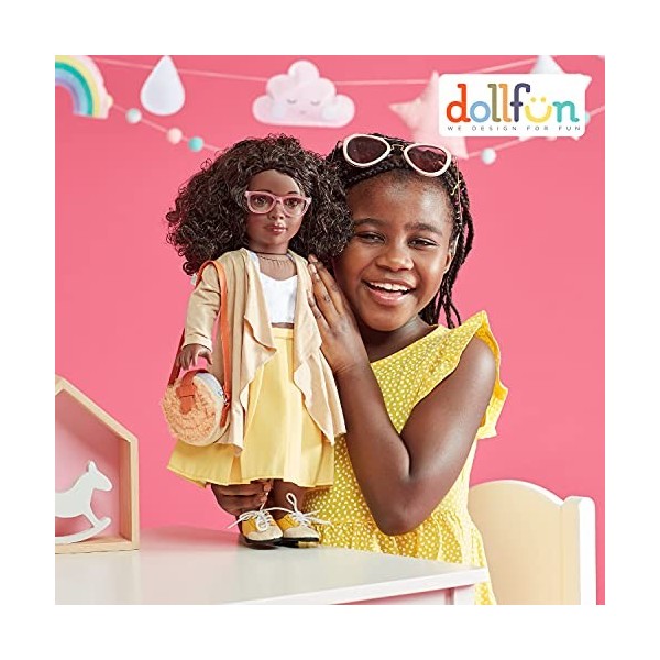 DOLLFUN World Girls Hanna Afrique Poupée tendance avec cheveux pour coiffer, vêtements, chaussures et accessoires, cheveux 