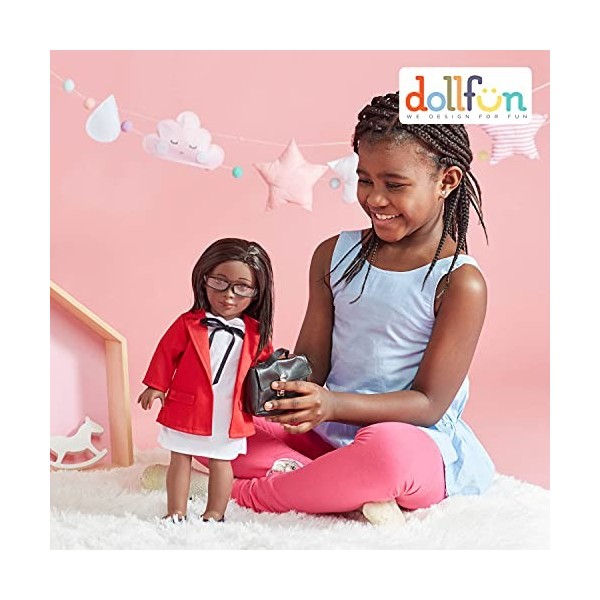 DOLLFUN Career Girls Poupée tendance avec cheveux pour coiffer, vêtements, chaussures et accessoires, cheveux noirs et yeux b