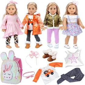 Ecore Fun Lot de 4 vêtements de poupée de 45,7 cm et chaussures et joli sac pour enfants, vêtements décontractés pour fille d