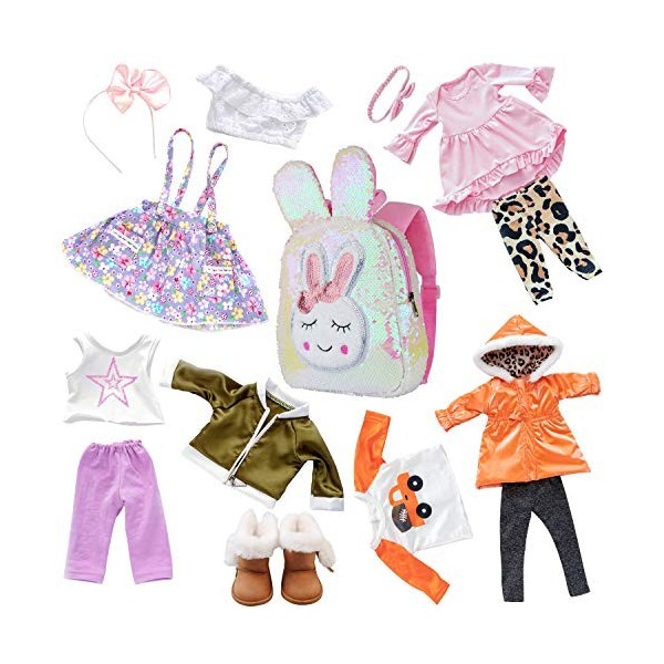 Ecore Fun Lot de 4 vêtements de poupée de 45,7 cm et chaussures et joli sac pour enfants, vêtements décontractés pour fille d