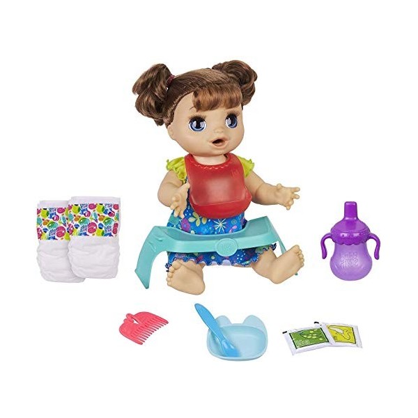 Baby Alive Happy Hungry Baby Brown Straight Hair Doll, Makes 50+ Sounds & Phrases, Eats & Poops, Drinks & Wets, for Kids Age 