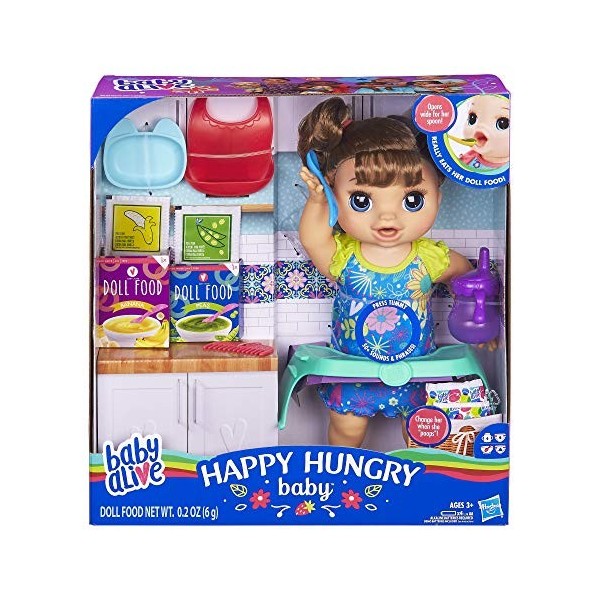 Baby Alive Happy Hungry Baby Brown Straight Hair Doll, Makes 50+ Sounds & Phrases, Eats & Poops, Drinks & Wets, for Kids Age 