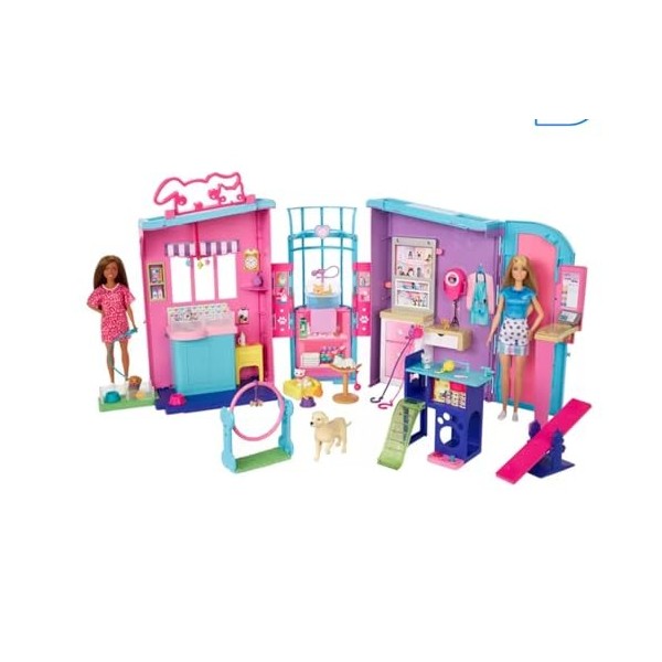 Barbie Pet Ensemble de Jeu pour garderie Comprenant Plus de 21 Accessoires, 2 barbies, 4 Chiens et 4 Chats