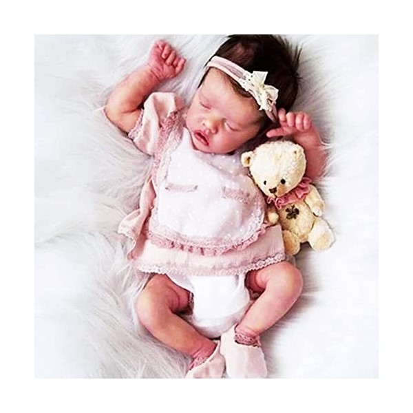 Poupée Bébé Reborn Fille Endormie 18 Pouces, Poupée avec Sourire Réaliste Faite À La Main avec Accessoires pour Filles Et Enf