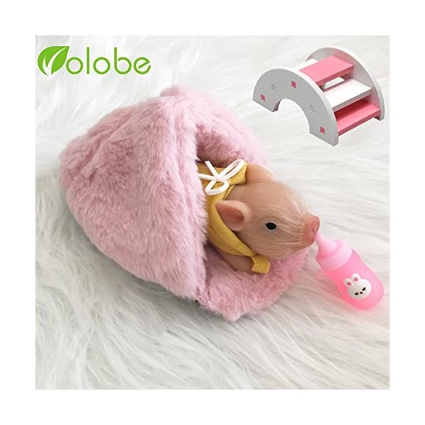 VOLOBE Porcinet en silicone de 12,7 cm - Mini animaux réalistes en silicone doux - Coffret cadeau avec superbes accessoires e