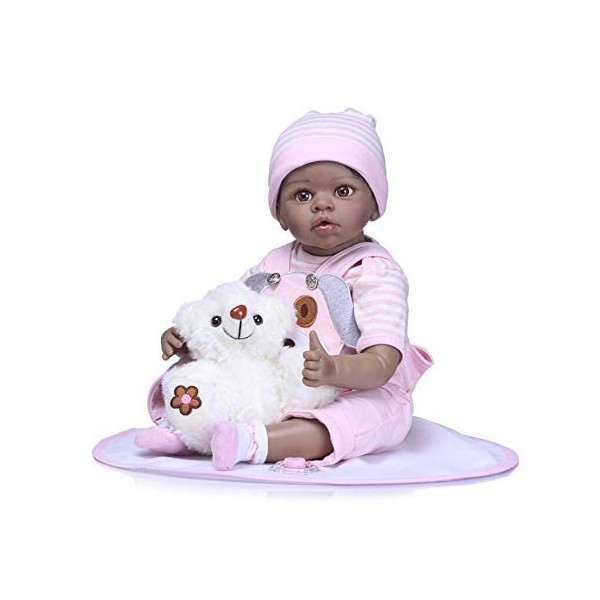 Toddler 22" 55 cm Full Body Silicone Réaliste Bébés Reborn Peau Noire Réaliste Bébé Poupée Bain pour Enfants Cadeau Jouet de 