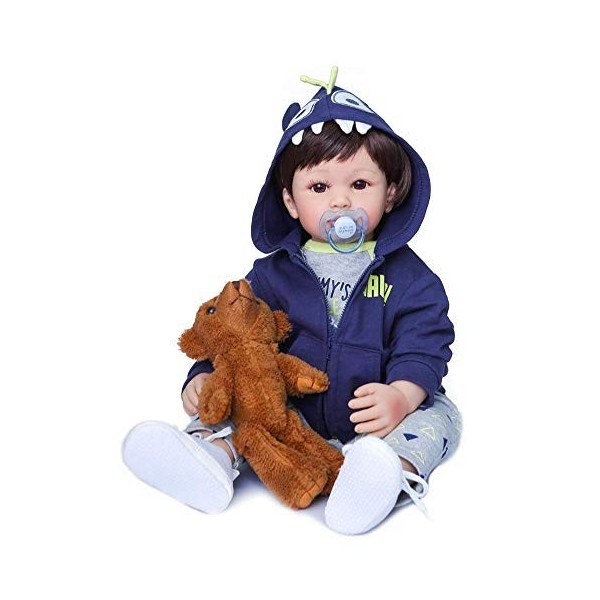 Toddler Lifelike 60 Cm 24" Réaliste Reborn Babies Boy Silicone Souple, Poupée Nouveau-né Faite à la Main pour Enfant à partir