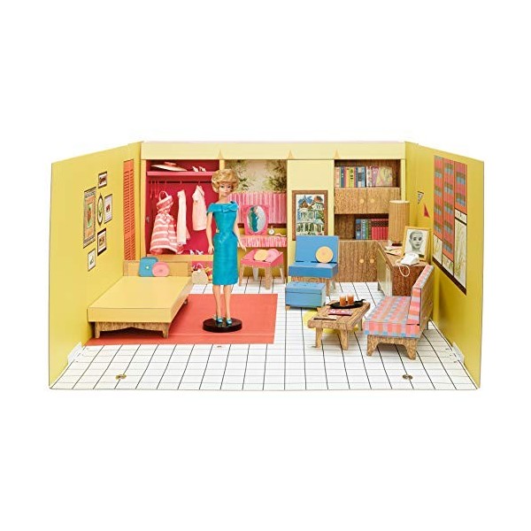 Barbie reproduction de la Maison de Rêve de 1962 avec poupée blonde, 3 tenues rétro et accessoires inclus, édition 75 ans Mat