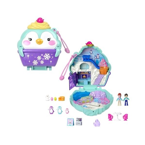 Polly Pocket Coffret Pingouin Des Neiges Avec 2 Mini-Figurines, 12 Accessoires, 6 Éléments De Jeu, Jouet Voyage, Jouet Enfant