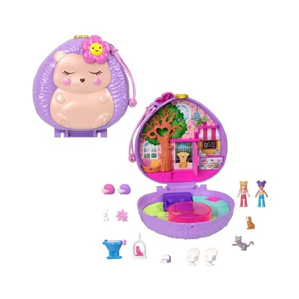 Polly Pocket Coffret Café Du Hérisson Avec 2 Mini-Figurines, 4 Éléments De Jeu Et 12 Accessoires, Jouet Voyage, Thème Animaux