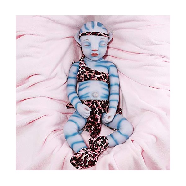 Vollence 51cm Navi Avatar Eye fermé Silicone Complet bébé poupée Reborn That Look Real avec des Oreilles Pointues, Extraterre
