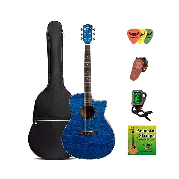 Bullfighter Kit de guitare acoustique de 41 po pour débutants guitares folk pop pour enfants et adultes, instrument de musiqu
