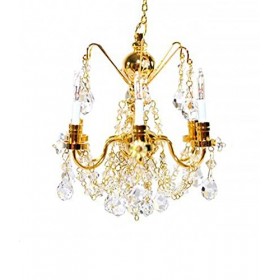 Melody Jane Maison de poupées 6 Bras Véritable Cristal Chandelier Or Finition Miniature Ampoule électrique