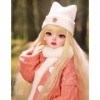 43.5cm/17.12in BJD Doll Full Set 1/4 Fait Main Ball Jointed SD Doll avec Manteau Pull Rose + Jupe en Jean + Haut Blanc + Casq