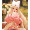 43.5cm/17.12in BJD Doll Full Set 1/4 Fait Main Ball Jointed SD Doll avec Manteau Pull Rose + Jupe en Jean + Haut Blanc + Casq