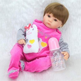 16" Handmade Reborn Baby Doll Réaliste Réaliste Reborn Girl Doll avec Cheveux Courts et Yeux Bruns pour Enfants,B