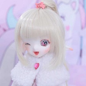 Mignonne Bjd Doll 1/4 16.9in Poupée SD 43cm Ball Jointed Doll avec Cheveux Blonds, Robe, Chaussures, Maquillage Visage, Meill