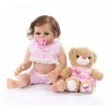 48CM Premie Bebe Reborn Full Body Soft Slicone Cuddly Baby Anatomically Correct Bath Toy in Pink Dress with Bear Toy for Chil