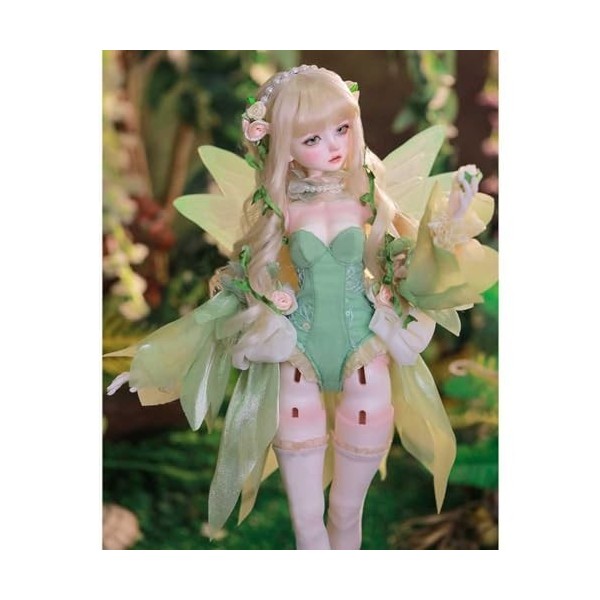 Elfe BJD Doll 1/4 Élégant Fille Poupée SD 44cm 17,32in Fait Main Ball Jointed Doll avec Vert Jupe Pétale Ensemble + Chaussure