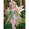 Elfe BJD Doll 1/4 Élégant Fille Poupée SD 44cm 17,32in Fait Main Ball Jointed Doll avec Vert Jupe Pétale Ensemble + Chaussure