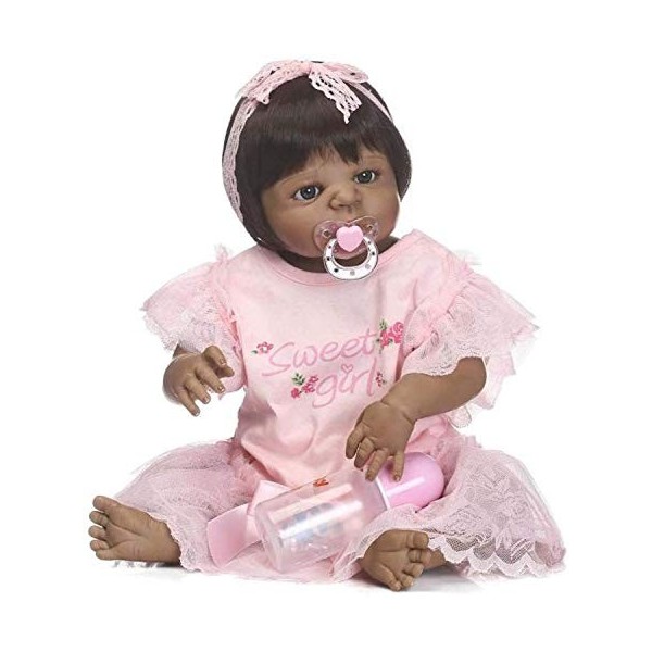 56 cm Noir Rare Alive Collectible Afro-Américain Reborn bébé Fille poupées semblent réelles