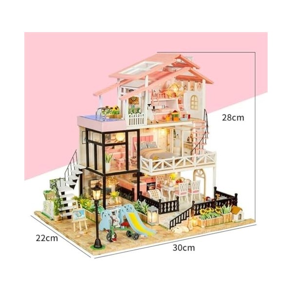 LEONYS Maison de poupée Miniature avec Meubles, Kit de Maison de poupée en Bois DIY Plus Anti-poussière, idée de Salle créati